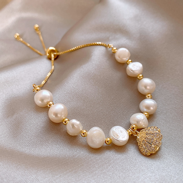 Real Gold Electroplated Opal Bracelet Korean Fashion All-Match Shell Pearl Bracelet Trendy Women's Adjustable Bracelet Real Gold Electroplated Opal Bracelet Korean Fashion All-Match Shell Pearl Bracelet Trendy Women's Adjustable Bracelet