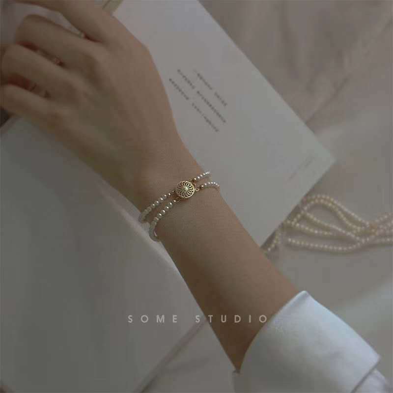 Natural Fresh Water Small Pearl Thin Bracelet Double Layer Design Minority Simple Small Rice-Shaped Beads Compact Temperamental Vintage Bracelet