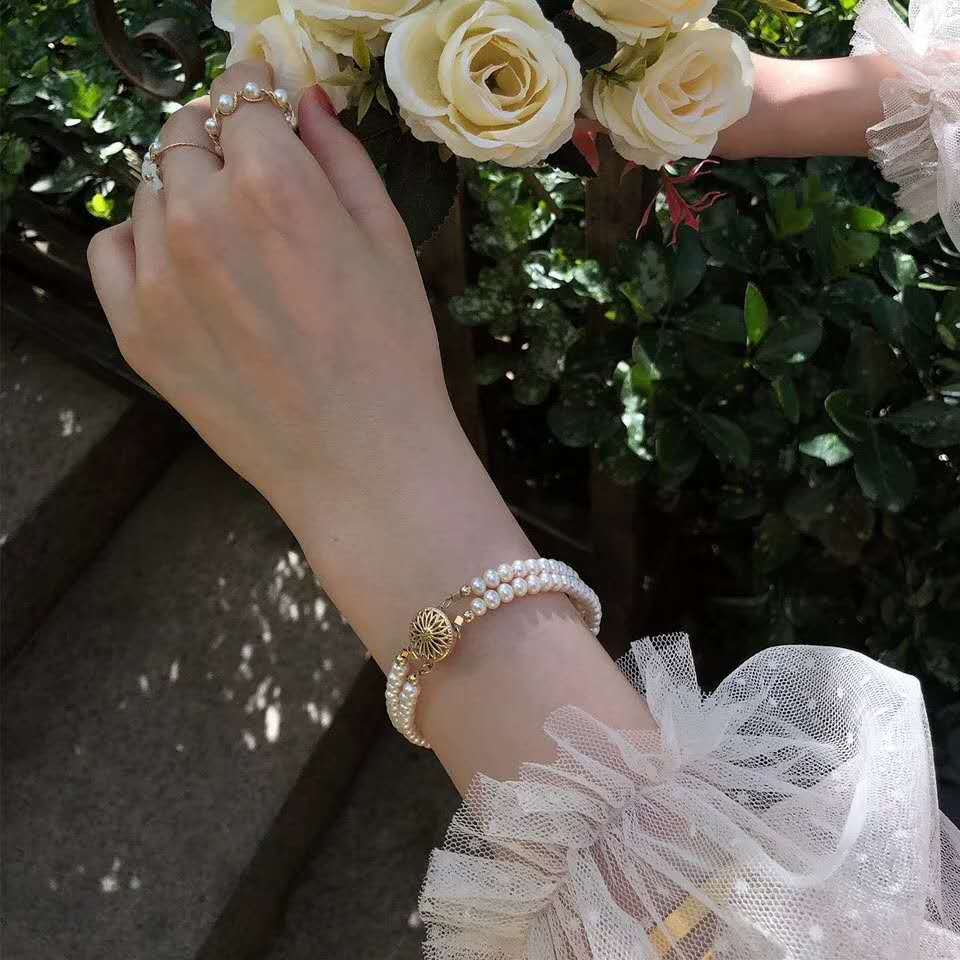 Natural Fresh Water Small Pearl Thin Bracelet Double Layer Design Minority Simple Small Rice-Shaped Beads Compact Temperamental Vintage Bracelet