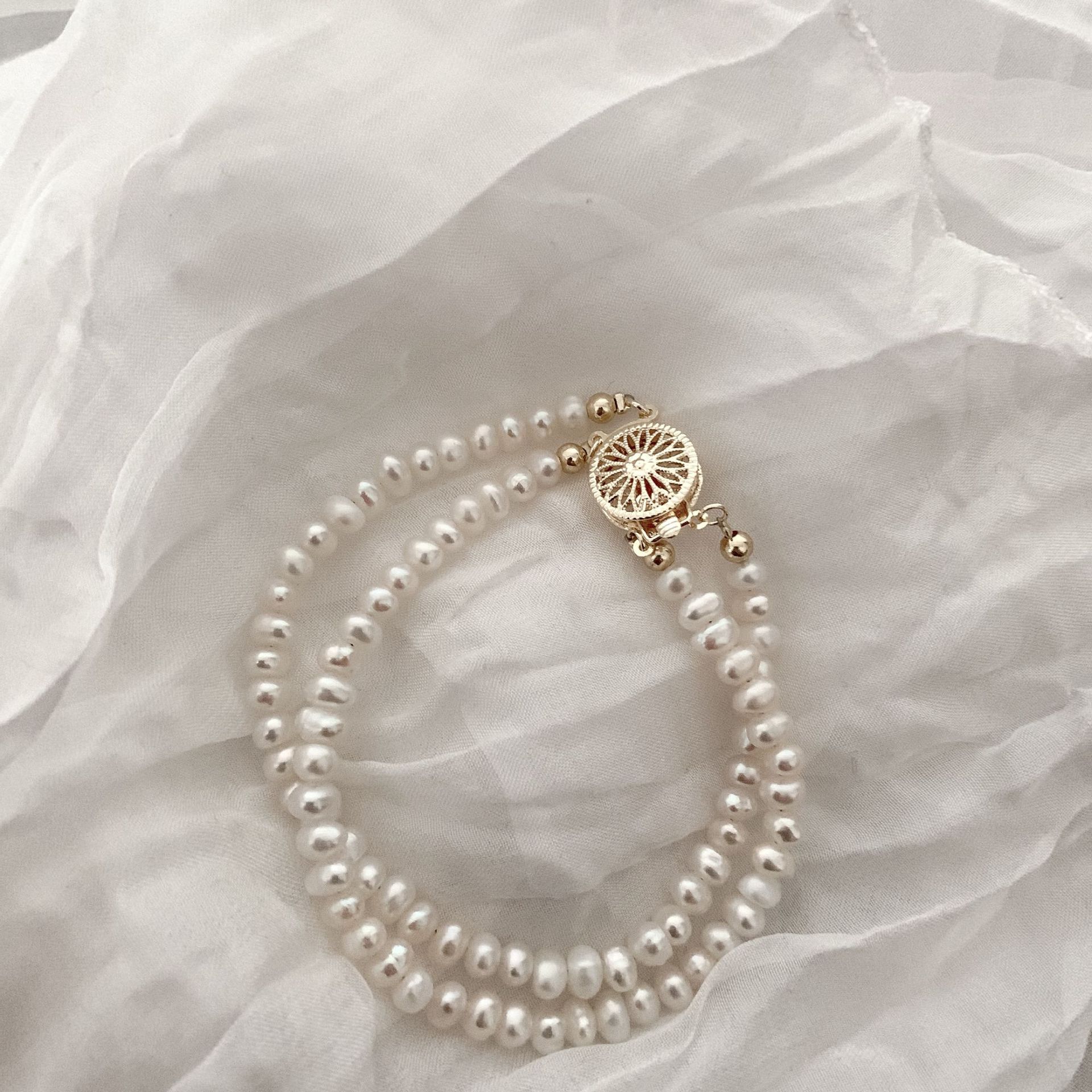 Natural Fresh Water Small Pearl Thin Bracelet Double Layer Design Minority Simple Small Rice-Shaped Beads Compact Temperamental Vintage Bracelet
