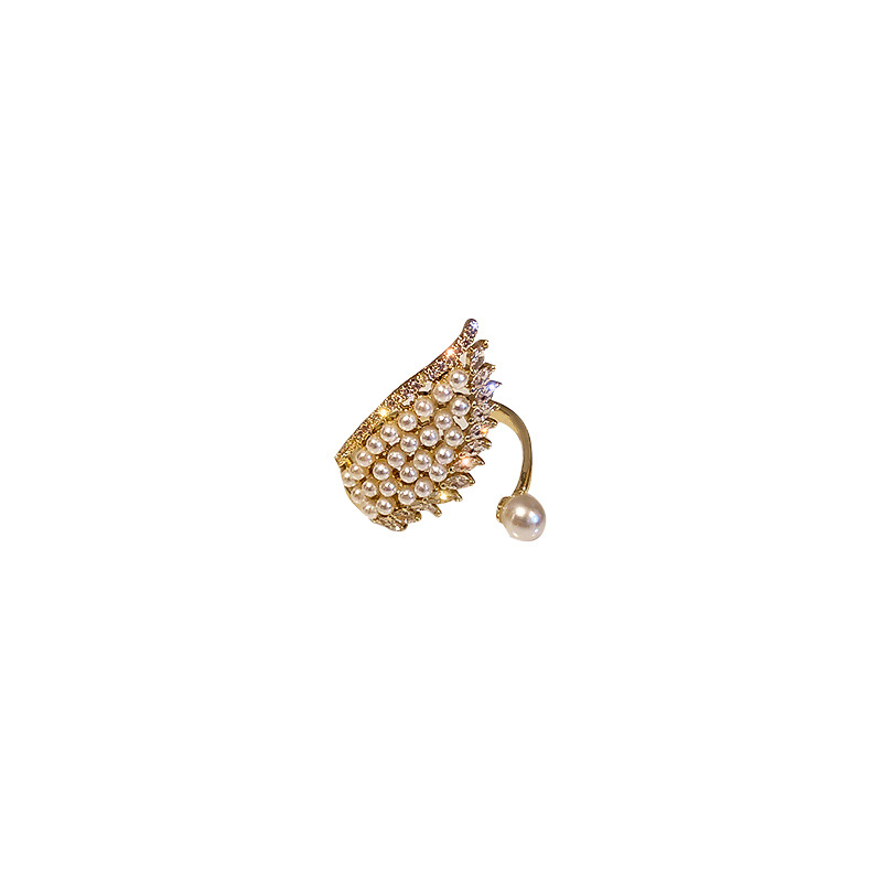 No. 7 Pearl Micro Inlaid Zircon Open Ring Korean Design Angel Wings Female Fashion Ring Simple Personality Bracelet