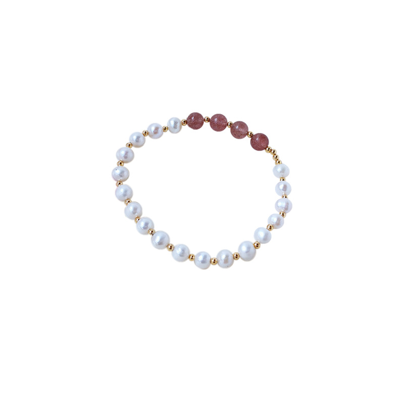 Bright Eyes Natural Freshwater Pearl Strawberry Quartz All-Match Elastic String Adjustable Bracelet Korean Surrogate Shopping Same Style Bracelet for Women