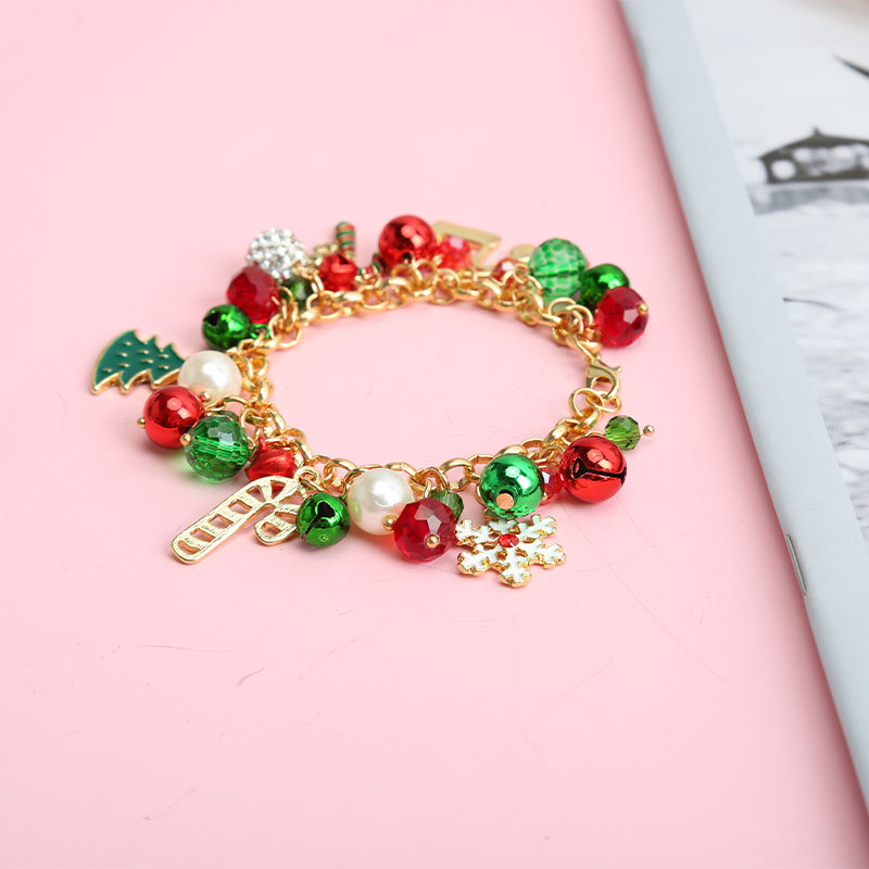 Europe and America Cross Border Christmas Bracelet Hanging Pearl Bell Rhinestone Ball Crystal Beads Snowflake Polite Tree Alloy Gift Bracelet