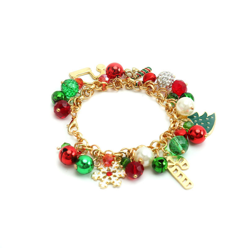 Europe and America Cross Border Christmas Bracelet Hanging Pearl Bell Rhinestone Ball Crystal Beads Snowflake Polite Tree Alloy Gift Bracelet