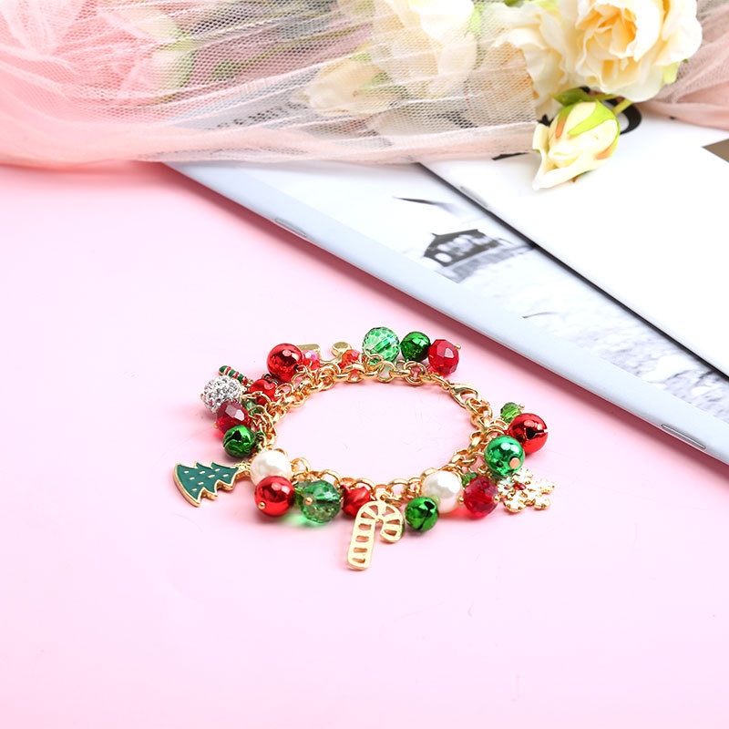 Europe and America Cross Border Christmas Bracelet Hanging Pearl Bell Rhinestone Ball Crystal Beads Snowflake Polite Tree Alloy Gift Bracelet