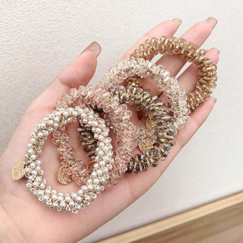 Korean Style Vintage Pearl Headband Simple Temperamental Bracelet Dual-Use Instafamousrubber Band Hair-Binding Crystal Hair Tie Sweet Headwear