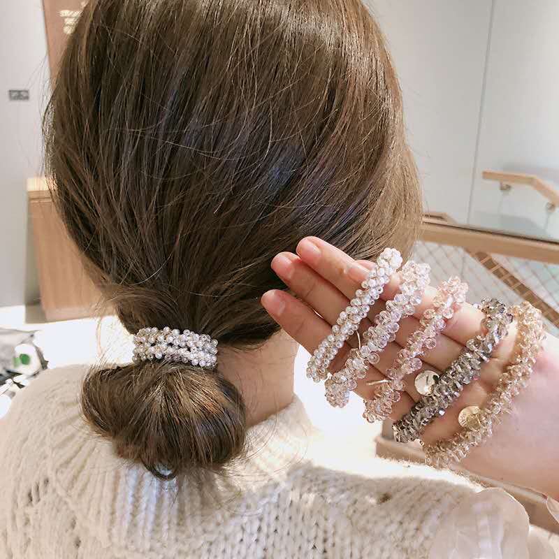 Korean Style Vintage Pearl Headband Simple Temperamental Bracelet Dual-Use Instafamousrubber Band Hair-Binding Crystal Hair Tie Sweet Headwear