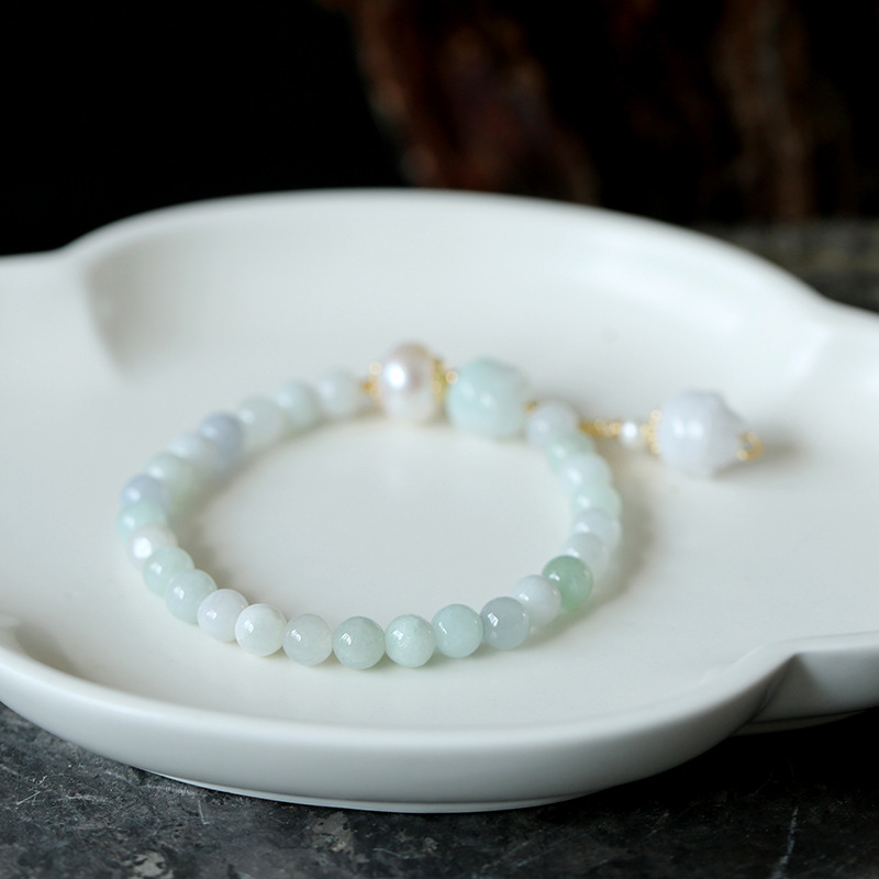 Original Natural Freshwater Pearl Noodles Jade Lotus Bracelet 14K Gilded Women&#039;s Valentine&#039;s Day Gift Jade Bracelet