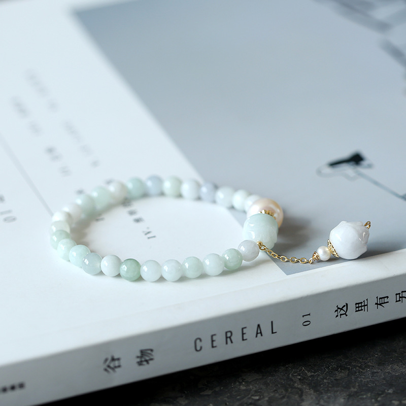 Original Natural Freshwater Pearl Noodles Jade Lotus Bracelet 14K Gilded Women&#039;s Valentine&#039;s Day Gift Jade Bracelet