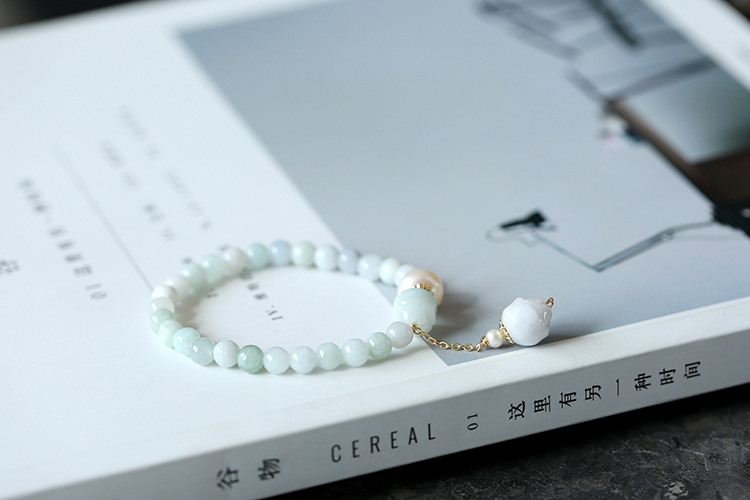 Original Natural Freshwater Pearl Noodles Jade Lotus Bracelet 14K Gilded Women's Valentine's Day Gift Jade Bracelet Original Natural Freshwater Pearl Noodles Jade Lotus Bracelet 14K Gilded Women's Valentine's Day Gift Jade Bracelet