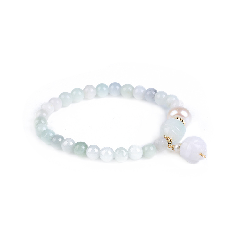 Original Natural Freshwater Pearl Noodles Jade Lotus Bracelet 14K Gilded Women&#039;s Valentine&#039;s Day Gift Jade Bracelet