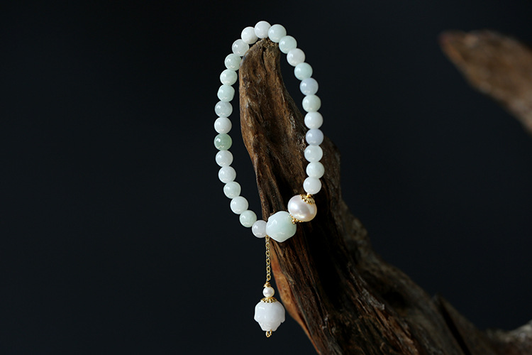 Original Natural Freshwater Pearl Noodles Jade Lotus Bracelet 14K Gilded Women's Valentine's Day Gift Jade Bracelet Original Natural Freshwater Pearl Noodles Jade Lotus Bracelet 14K Gilded Women's Valentine's Day Gift Jade Bracelet