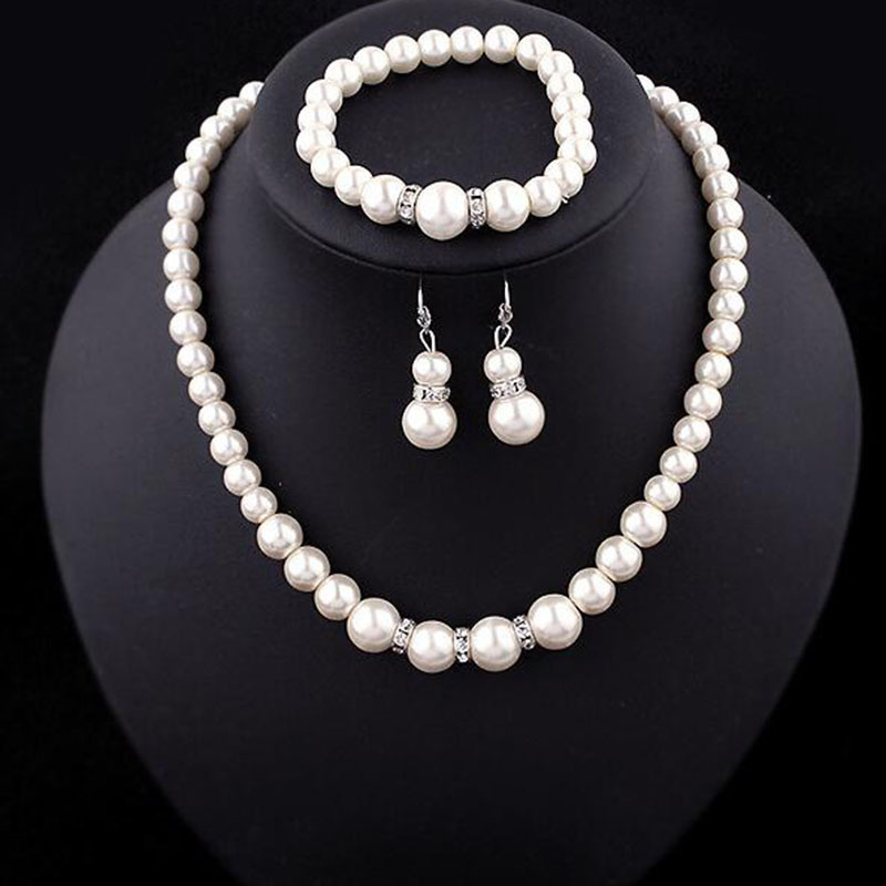 Pearl Necklace Earring Bracelet Set Three-Piece Set Europe And America Cross Border Personality Pearl Clavicle Necklace Ornament Set