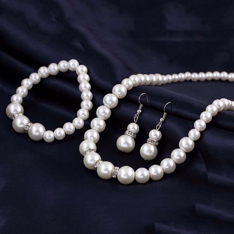Pearl Necklace Earring Bracelet Set Three-Piece Set Europe And America Cross Border Personality Pearl Clavicle Necklace Ornament Set