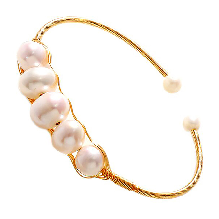 New High Quality Affordable Luxury Style 18K Gold Natural Freshwater Pearl Bracelet Five Pure White