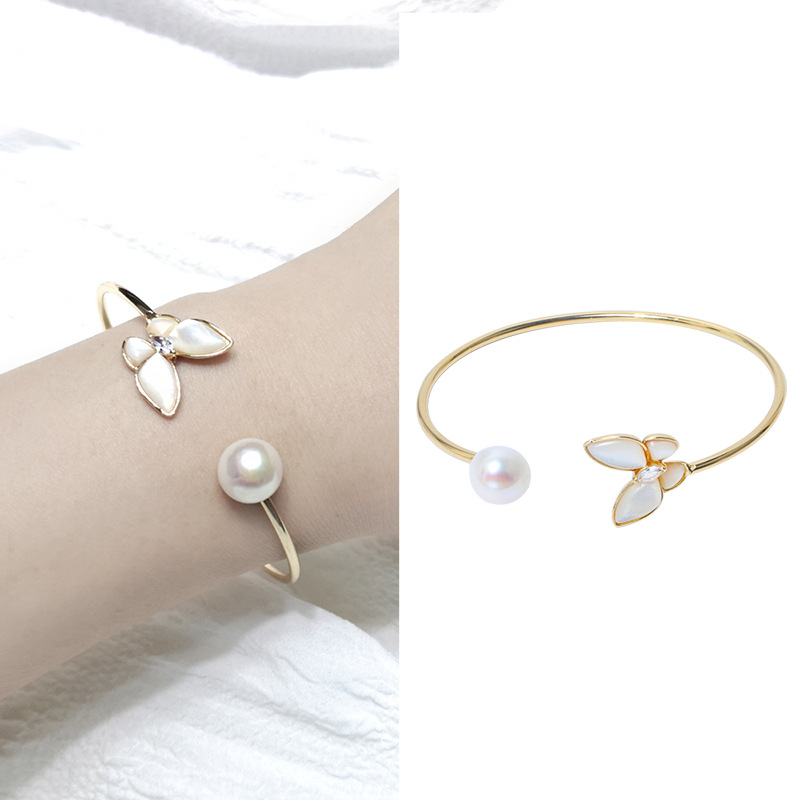 INS Style 14K Gold Injection Simple All-Match Butterfly Shell Freshwater Pearl Bracelet Strong Light Steamed Bread Beads Jewelry Wholesale