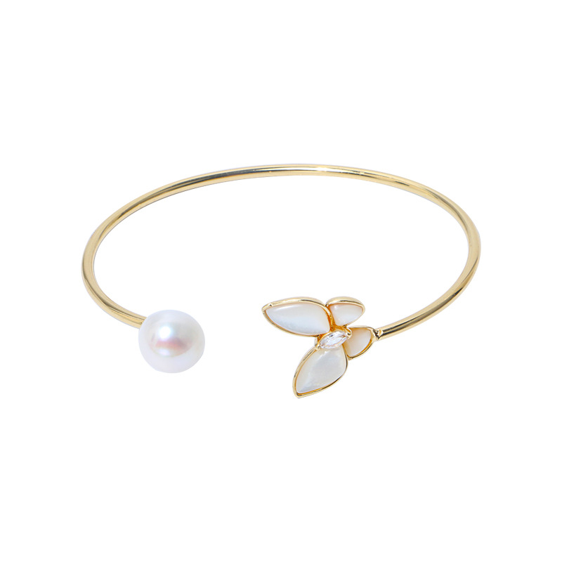 INS Style 14K Gold Injection Simple All-Match Butterfly Shell Freshwater Pearl Bracelet Strong Light Steamed Bread Beads Jewelry Wholesale