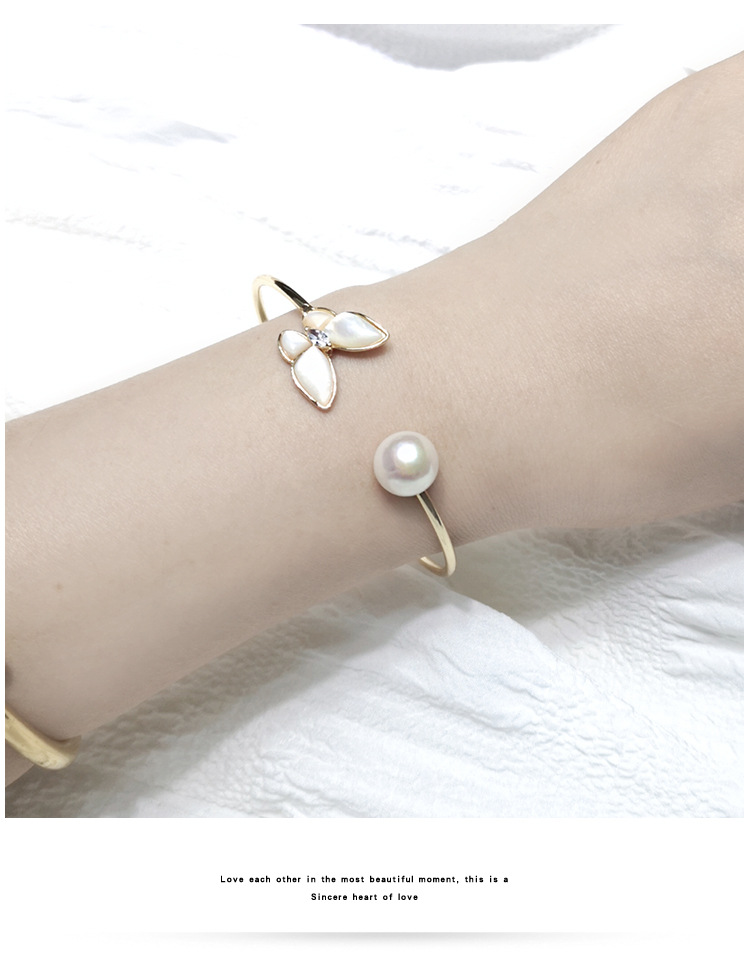 INS Style 14K Gold Injection Simple All-Match Butterfly Shell Freshwater Pearl Bracelet Strong Light Steamed Bread Beads Jewelry Wholesale