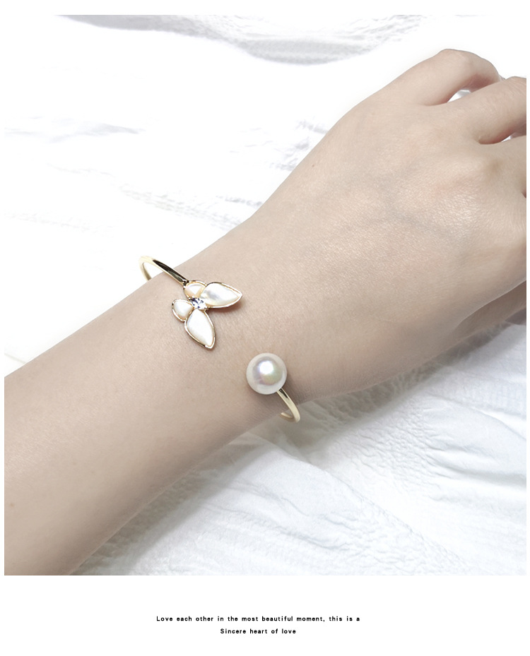 INS Style 14K Gold Injection Simple All-Match Butterfly Shell Freshwater Pearl Bracelet Strong Light Steamed Bread Beads Jewelry Wholesale