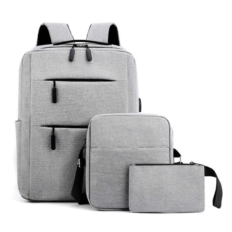 Cross-Border New Arrival Backpack Men&#039;s Business Computer Backpack Leisure Schoolbag Three-Piece Korean Style Women&#039;s Outdoor Travel Bag