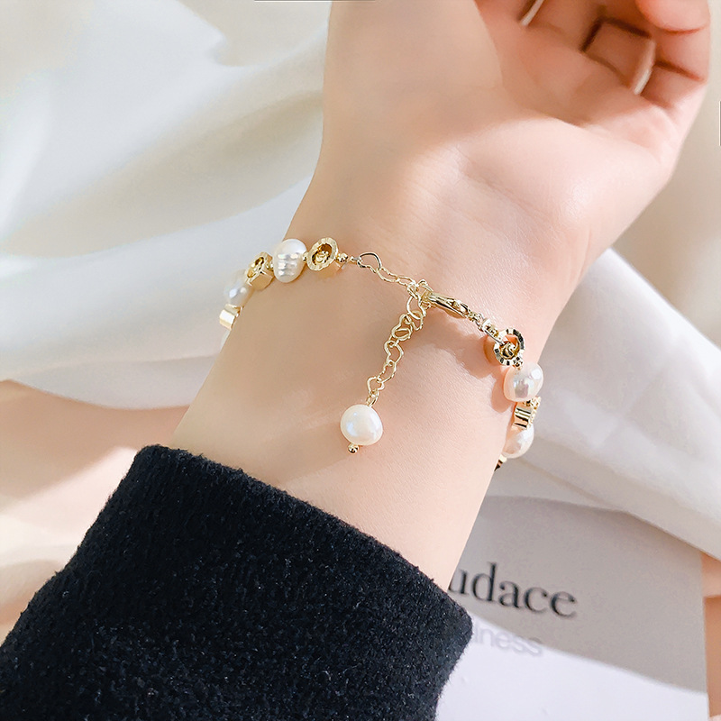 Baroque Freshwater Pearl Crystal Bracelet Bracelet Ins Niche Design Korean Internet Celebrity Handmade Beaded Bracelet