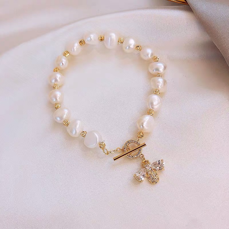 Baroque Freshwater Pearl Crystal Bracelet Bracelet Ins Niche Design Korean Internet Celebrity Handmade Beaded Bracelet