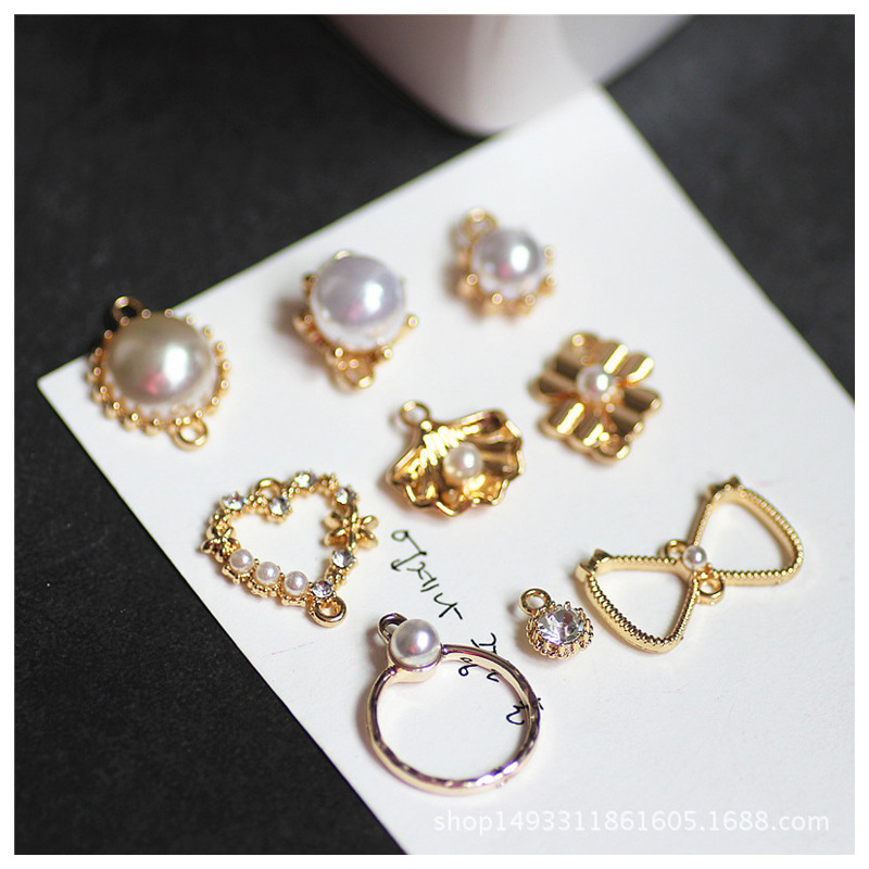 DIY Earrings Accessories Korean Alloy Simple Rhinestone Pearl Heart Shell Earring Material Bracelet Pendant