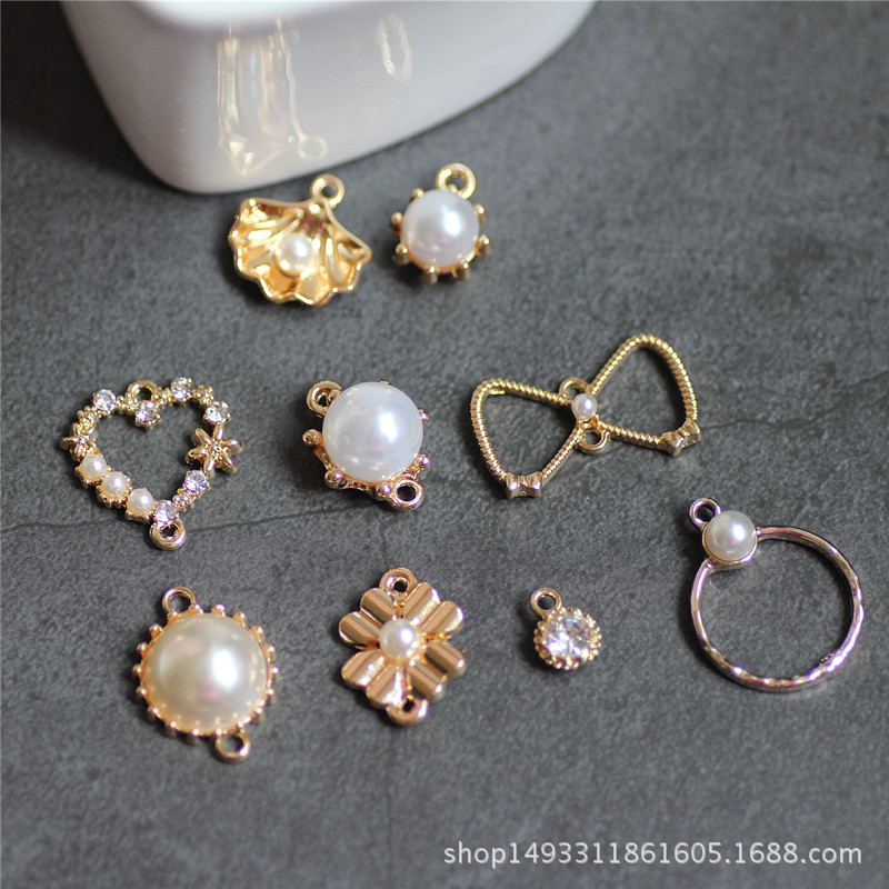 DIY Earrings Accessories Korean Alloy Simple Rhinestone Pearl Heart Shell Earring Material Bracelet Pendant