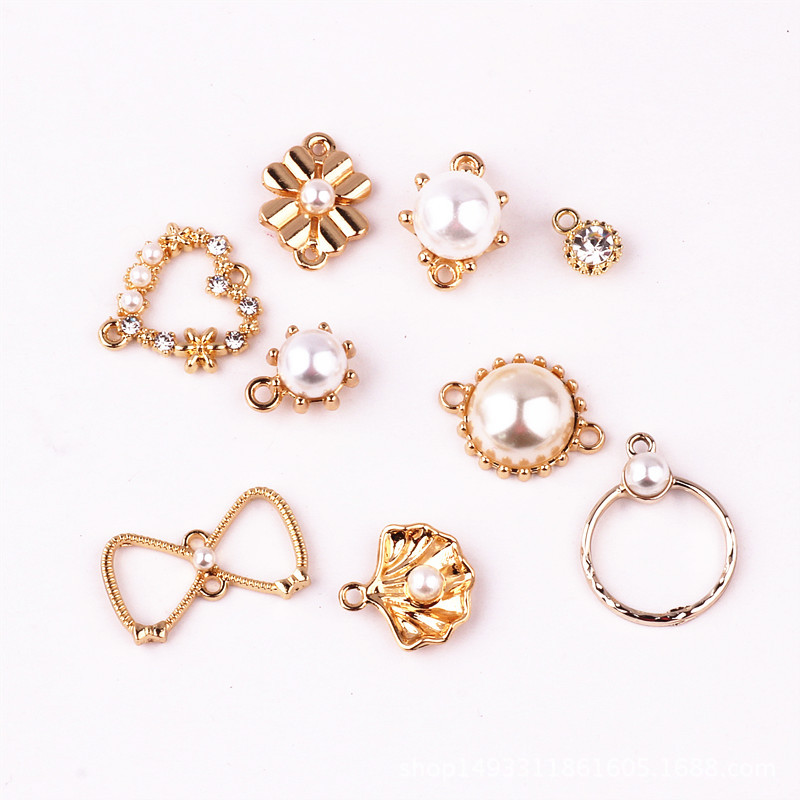 DIY Earrings Accessories Korean Alloy Simple Rhinestone Pearl Heart Shell Earring Material Bracelet Pendant