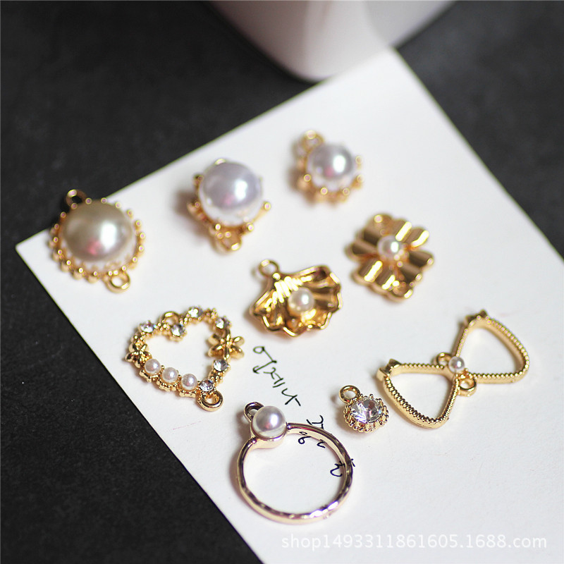 DIY Earrings Accessories Korean Alloy Simple Rhinestone Pearl Heart Shell Earring Material Bracelet Pendant