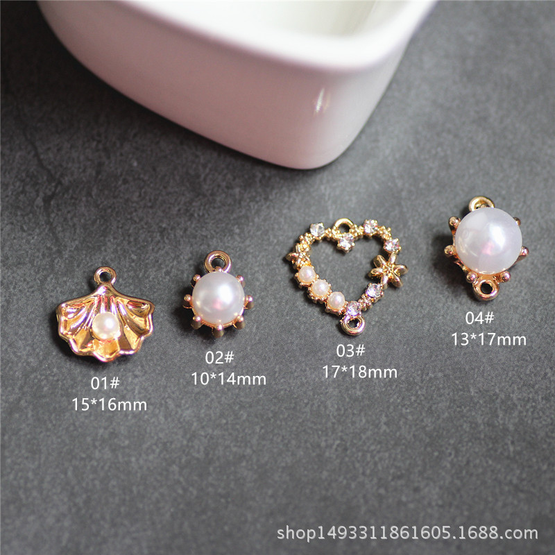 DIY Earrings Accessories Korean Alloy Simple Rhinestone Pearl Heart Shell Earring Material Bracelet Pendant