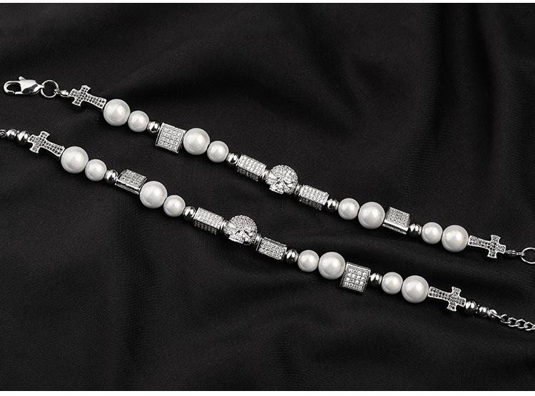 Trendy Partner Star Same Style Diamond Skull Necklace Bracelet Hipster Hip Hop Stainless Steel Bead Chain Pearl Chain
