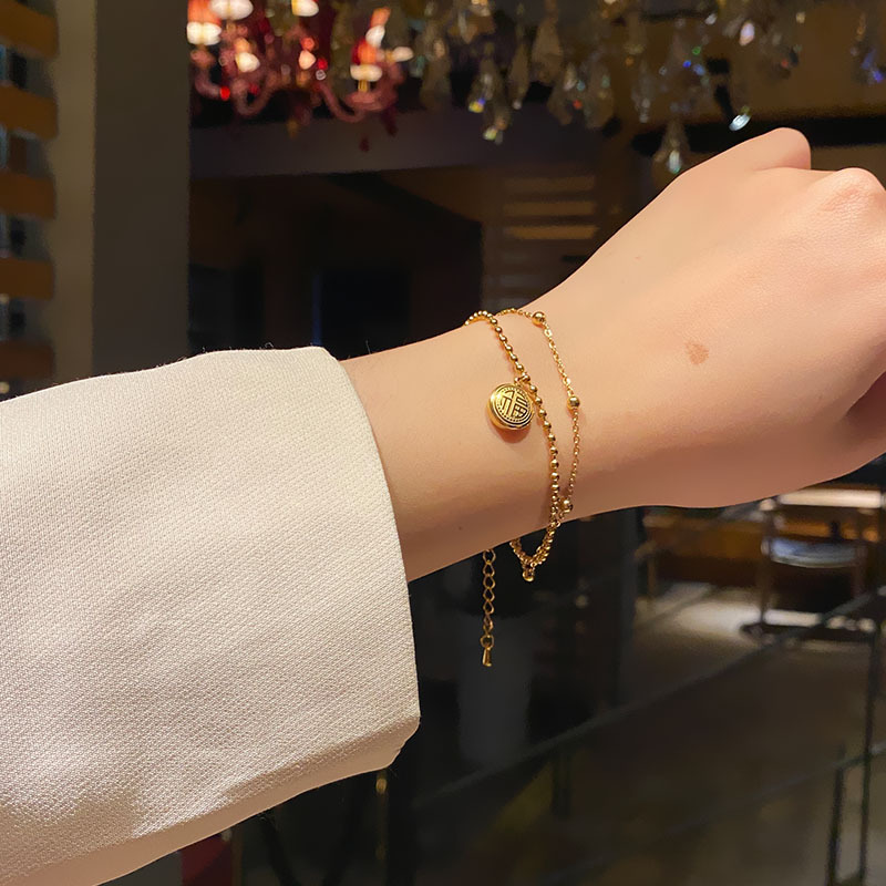 Women's Korean-Style Simple Titanium Steel Pearl Bracelet Ins Love Star Moon Double-Layer Stainless Steel Cuban Link Chain Trendy Bracelet Women's Korean-Style Simple Titanium Steel Pearl Bracelet Ins Love Star Moon Double-Layer Stainless Steel Cuban Link Chain Trendy Bracelet