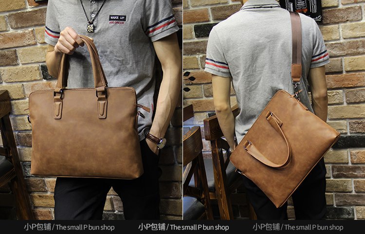 Korean Style Fashion Men's Bag Horse Leather Men's Handbag Shoulder Bag Men's Briefcase Multifunctional Computer Bag Casual