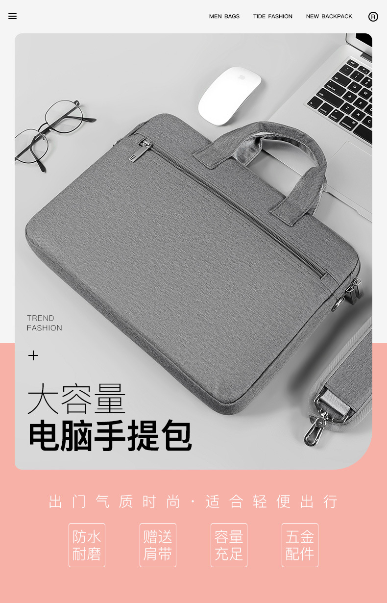 New Business Computer Bag Portable 14/15.6-Inch Briefcase Waterproof Anti-Seismic Large Capacity Notebook Bag Wholesale