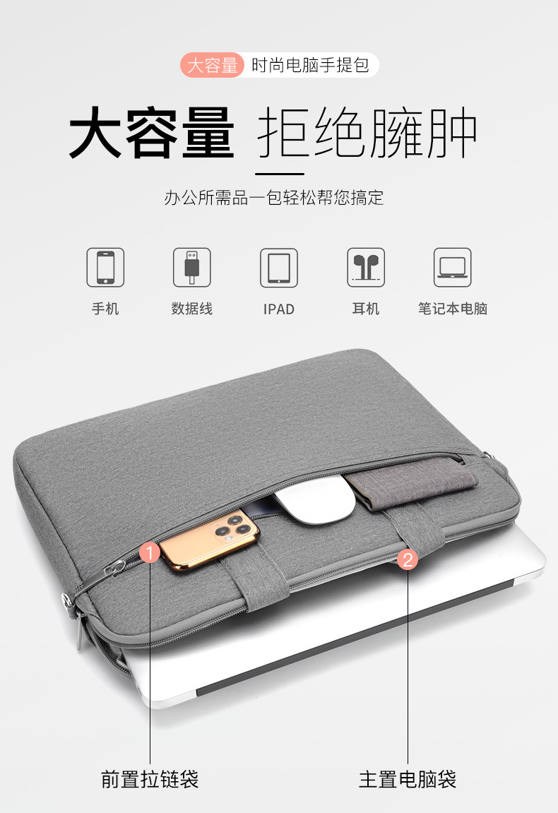 New Business Computer Bag Portable 14/15.6-Inch Briefcase Waterproof Anti-Seismic Large Capacity Notebook Bag Wholesale