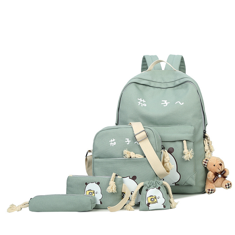 Computer Bag Schoolbag Backpack Backpack Canvas Bag Female School Cat Garden Style Student Travel Casual Cute Six-Piece Set