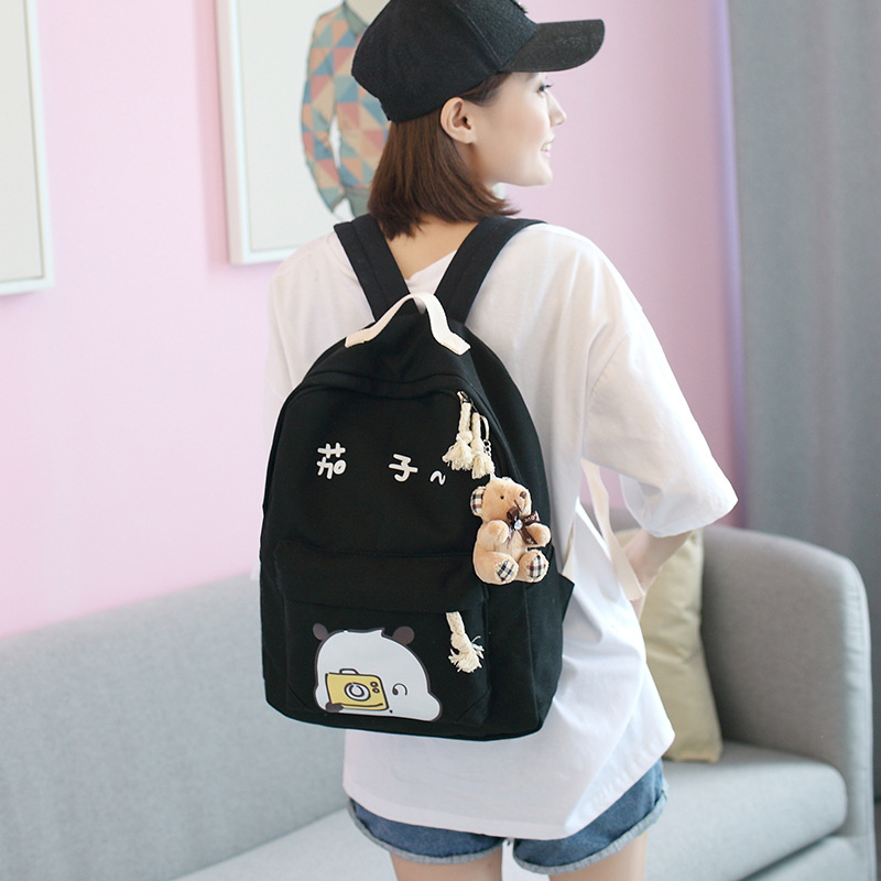 Computer Bag Schoolbag Backpack Backpack Canvas Bag Female School Cat Garden Style Student Travel Casual Cute Six-Piece Set