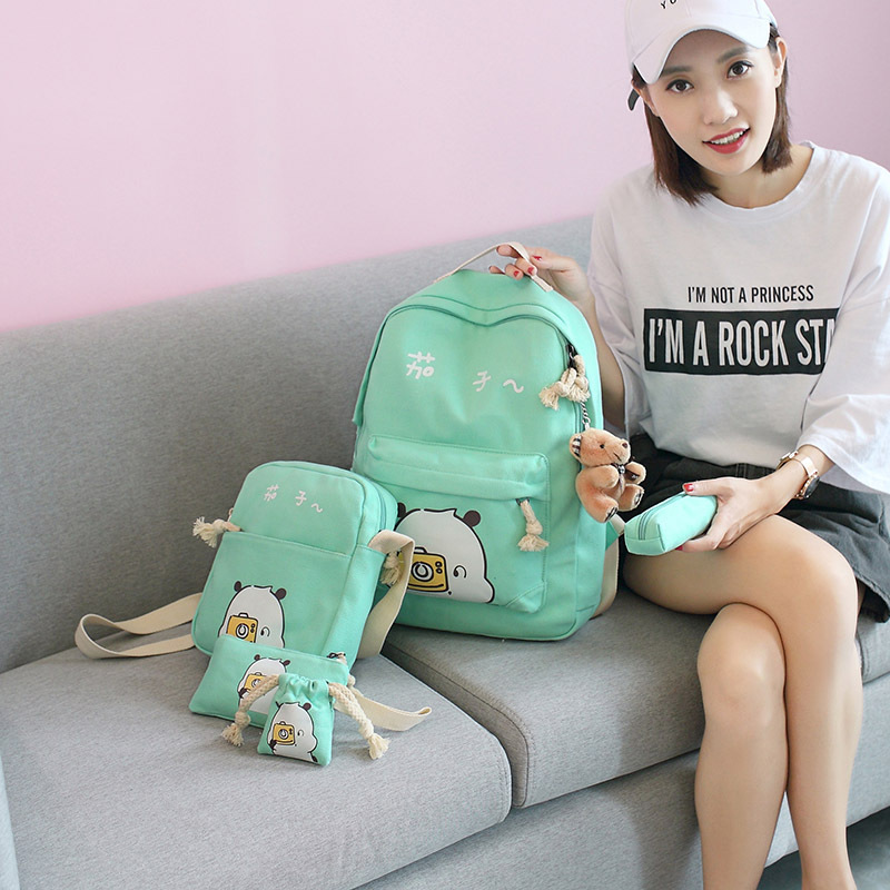 Computer Bag Schoolbag Backpack Backpack Canvas Bag Female School Cat Garden Style Student Travel Casual Cute Six-Piece Set