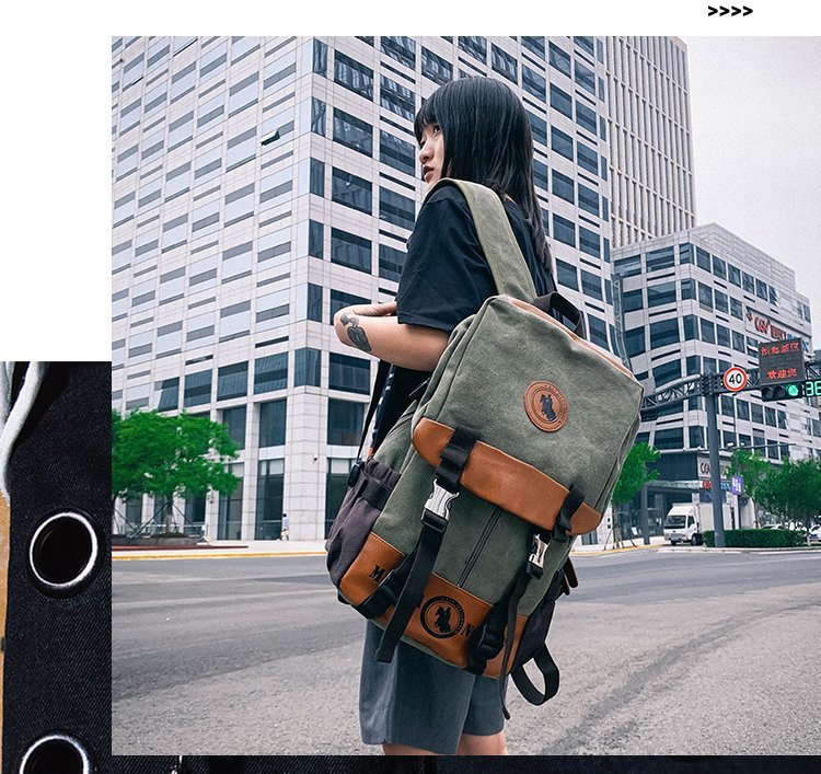 Men's and Women's Backpack Fashion Trend Canvas Backpack Youth Computer Backpack College Students Bag Leisure Travel Bag