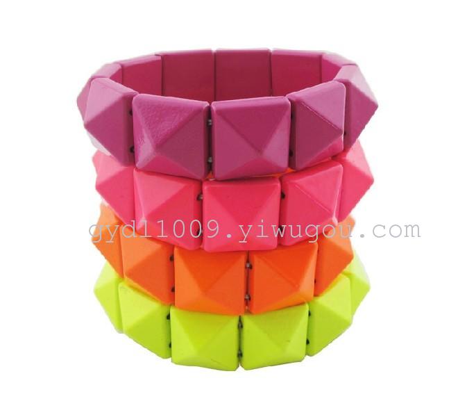 Punk style fluorescent colored rivets elastic bracelet, yellow
