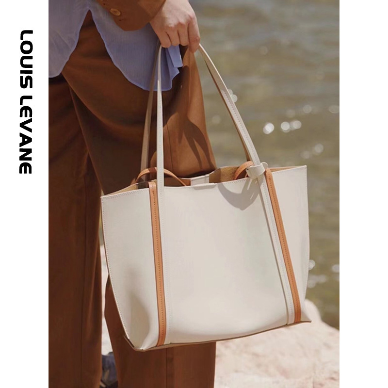 Cowhide Colorblock Tote Bag Female 2021winter New Shoulder Underarm Bag Commuter Computer Bag Handbags for Moms Tide