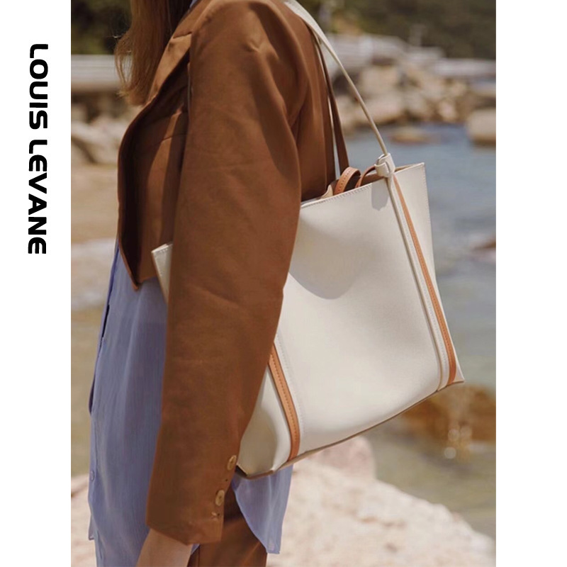 Cowhide Colorblock Tote Bag Female 2021winter New Shoulder Underarm Bag Commuter Computer Bag Handbags for Moms Tide