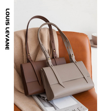 Cowhide Colorblock Tote Bag Female 2021winter New Shoulder Underarm Bag Commuter Computer Bag Handbags for Moms Tide