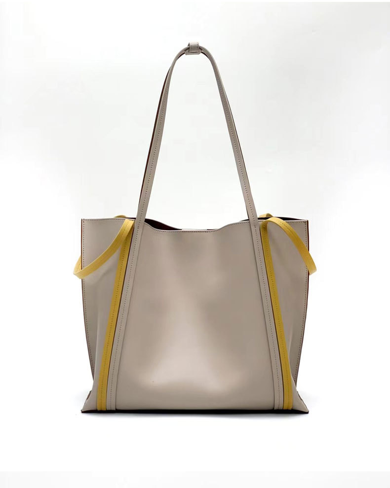 Cowhide Colorblock Tote Bag Female 2021winter New Shoulder Underarm Bag Commuter Computer Bag Handbags for Moms Tide