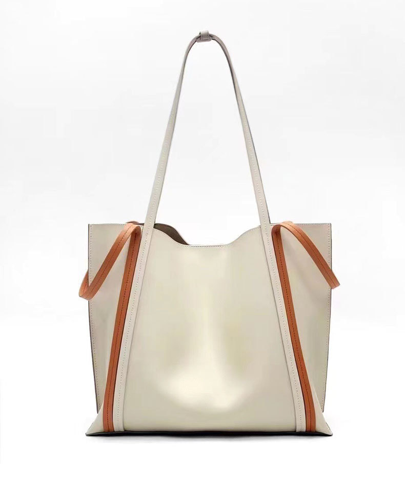 Cowhide Colorblock Tote Bag Female 2021winter New Shoulder Underarm Bag Commuter Computer Bag Handbags for Moms Tide