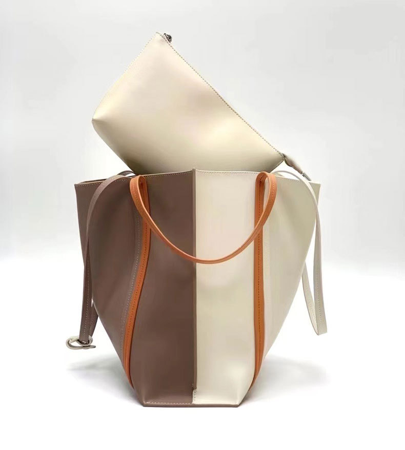 Cowhide Colorblock Tote Bag Female 2021winter New Shoulder Underarm Bag Commuter Computer Bag Handbags for Moms Tide
