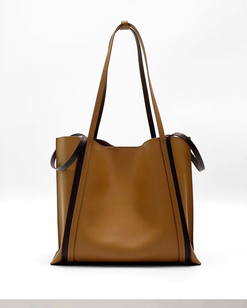Cowhide Colorblock Tote Bag Female 2021winter New Shoulder Underarm Bag Commuter Computer Bag Handbags for Moms Tide
