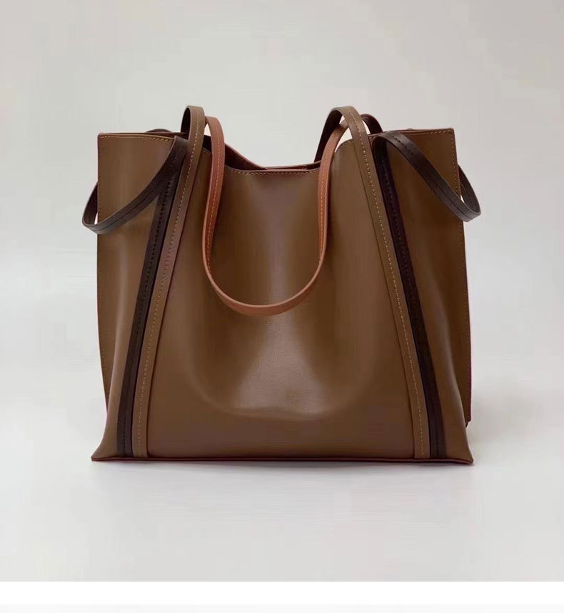 Cowhide Colorblock Tote Bag Female 2021winter New Shoulder Underarm Bag Commuter Computer Bag Handbags for Moms Tide