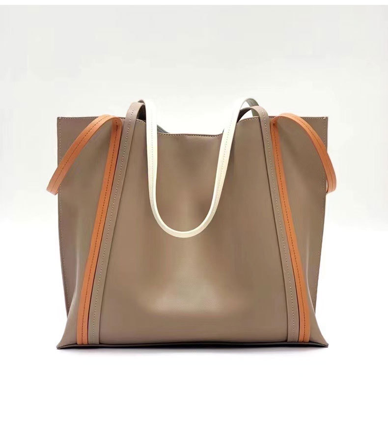 Cowhide Colorblock Tote Bag Female 2021winter New Shoulder Underarm Bag Commuter Computer Bag Handbags for Moms Tide